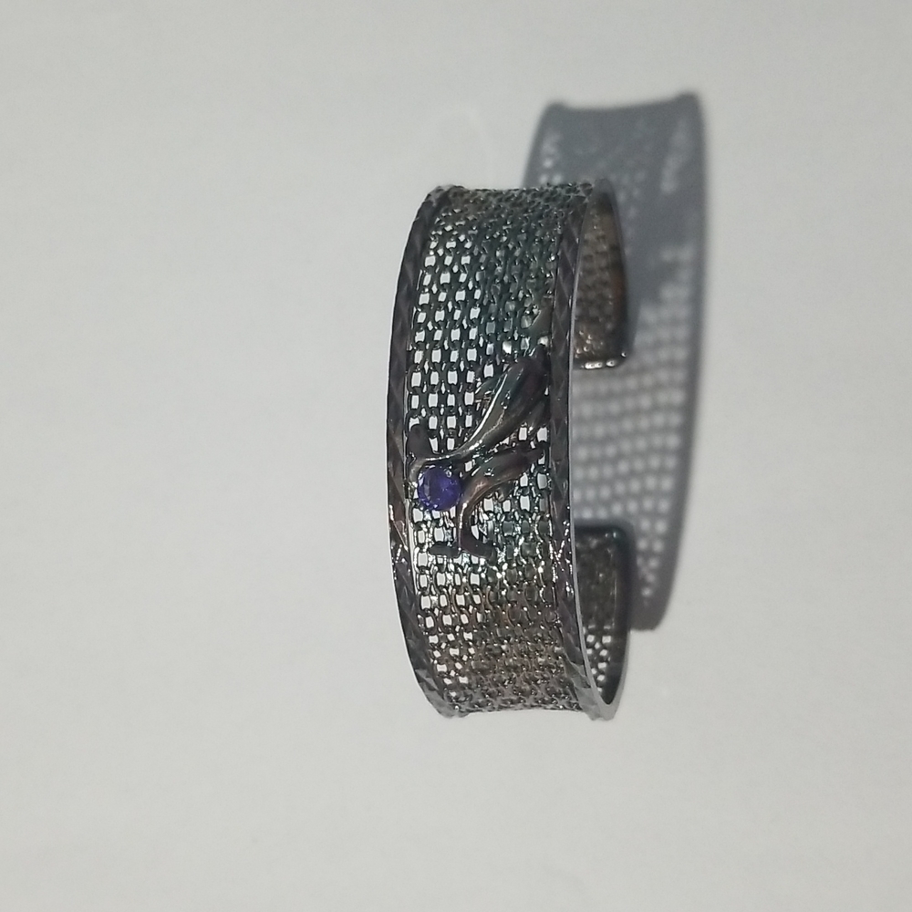 Stainless steel Mother and baby dolphin Bracelet with blue gem in between